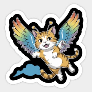 anime funny cat with wings in flying in sky Sticker